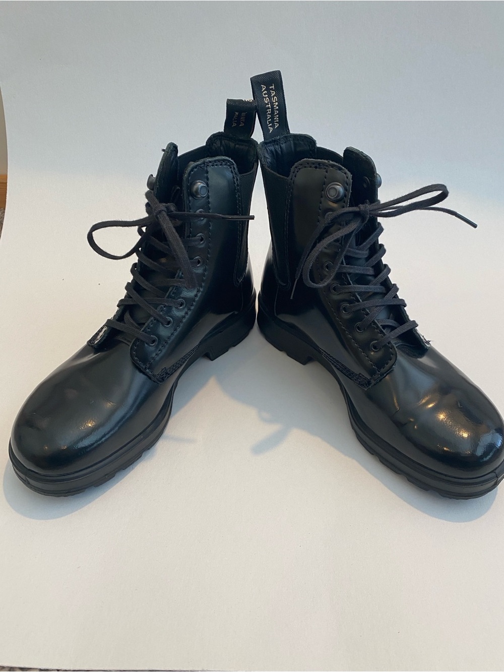 Blundstone Black Gloss Lace-Up Combat Boots